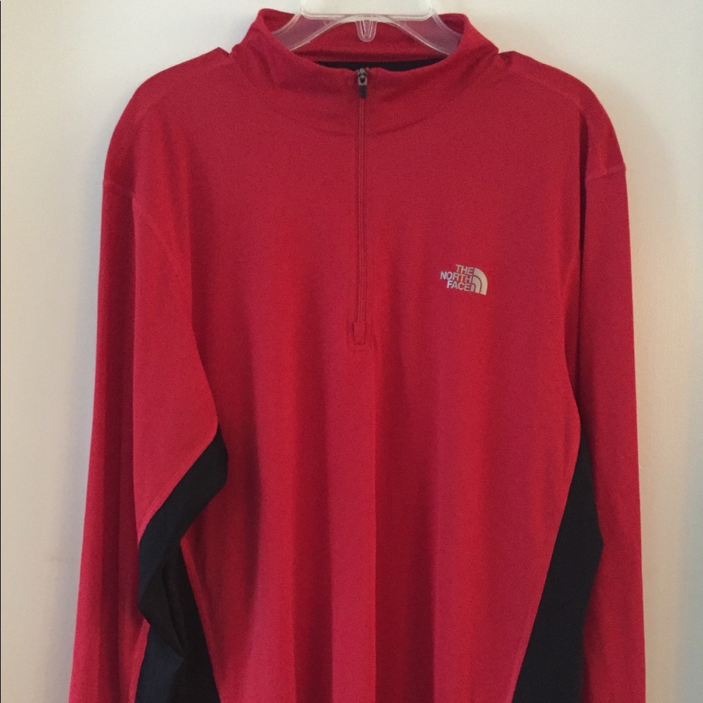 North Face Mens L 1/4 Zip Red Long Sleeved Shirt